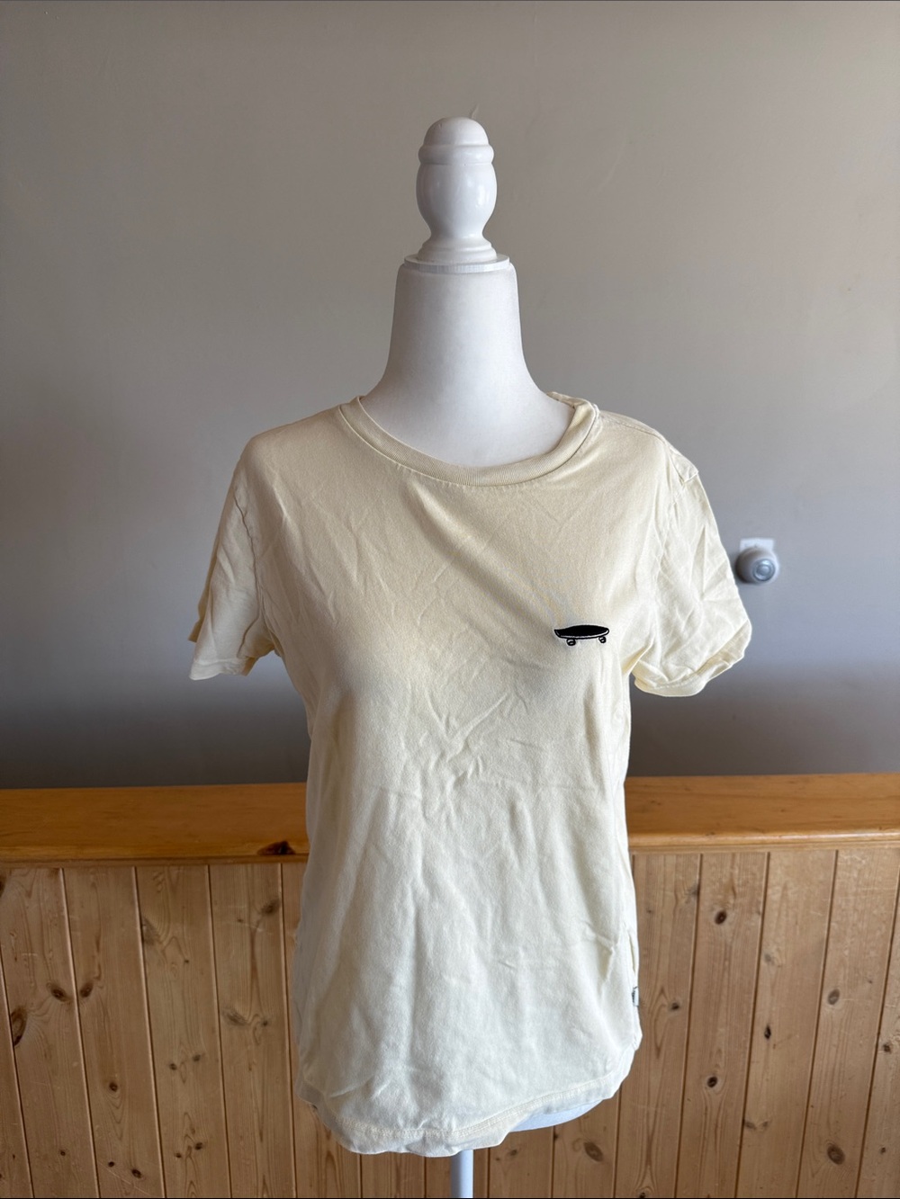 Vans Cream Short Sleeve Crewneck Tee with Mini Skate Patch